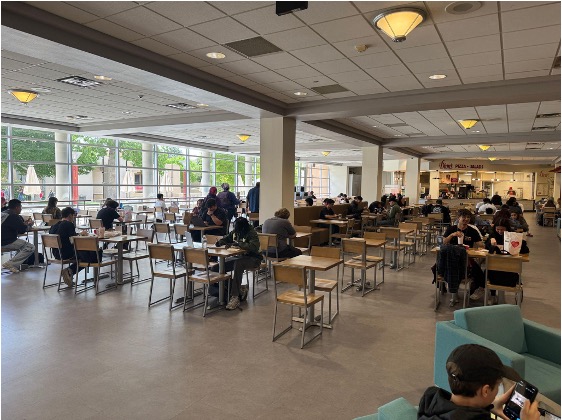 students eating in the dining area
